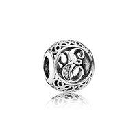 pandora silver vintage letter e charm