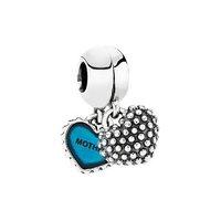 PANDORA Silver and Blue Enamel Mother and Son Heart Drop Charm