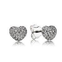 PANDORA Silver and Zirconia Pavé Heart Stud Earrings