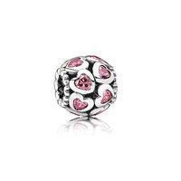 PANDORA Silver and Pink Cubic Zirconia Sparkling Openwork Heart Charm