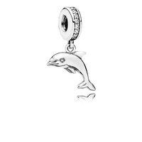 PANDORA Silver and Zirconia Playful Dolphin Pendant Charm