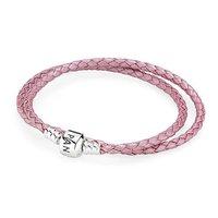 PANDORA Silver and Pink Leather Double Bracelet