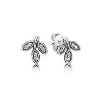 Pandora Silver Sparkling Leaves Stud Earrings