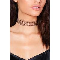 Patterned Lace Thick Choker - black