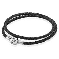 pandora black double woven leather bracelet