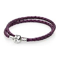 PANDORA Purple Double Woven Leather Bracelet