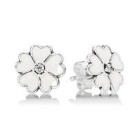 PANDORA White Primrose Flower Stud Earrings