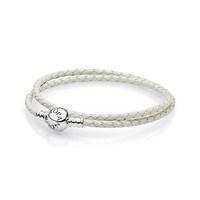 pandora ivory white double woven leather bracelet