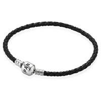 PANDORA Black Single Woven Leather Bracelet