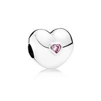 PANDORA Silver Pink Crystal Heart Charm