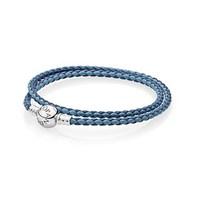 PANDORA Blue Double Woven Leather Bracelet