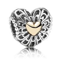 PANDORA Limited Edition Silver 14ct Gold Filigree Heart Charm 791275