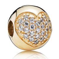 PANDORA 14ct Gold Pave Cubic Zirconia Heart Clip 750832CZ