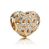 PANDORA 14ct Gold Cubic Zirconia Openwork Heart Charm 750837CZ