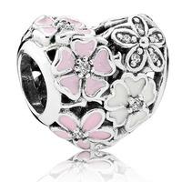 PANDORA Silver Poetic Blooms Enamel Floral Heart Charm 791825ENMX
