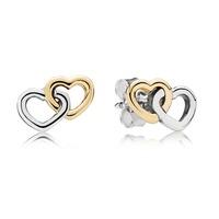 PANDORA Silver 14ct Gold Interlocked Heart Stud Earrings 290567