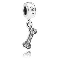 pandora silver dog bone dropper charm 791263cz