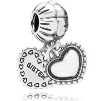 PANDORA Silver Sister Double Heart Dropper Charm 791383