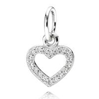 PANDORA Silver Cubic Zirconia Open Heart Pendant Charm 390325CZ
