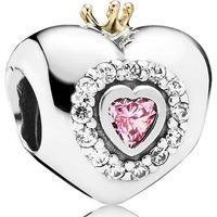 PANDORA Silver 14ct Pink Princess Heart Charm 791375PCZ