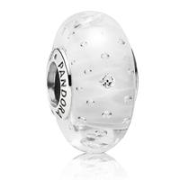 PANDORA Silver and White Fizzle Murano Glass Charm Bead 791617CZ