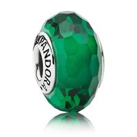 PANDORA Silver Green Faceted Murano Glass Bead 791619