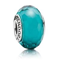 PANDORA Silver Teal Faceted Murano Glass Bead 791606