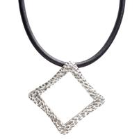 Pasha Silver Plated Open Square Black Cord Necklet H1018ANNABELLE1