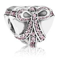 PANDORA Silver Pink Cubic Zirconia Present Heart Charm 791423PCZ