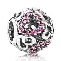 PANDORA Silver Pink Cubic Zirconia Openwork Fancy Hearts Charm 791424CZS