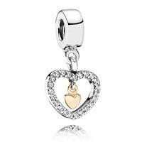 PANDORA Silver 14ct Cubic Zirconia Heart Dropper Charm 791421CZ