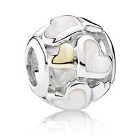 PANDORA Silver 14ct Gold Cubic Zirconia Luminous Hearts Charm 791879MOP