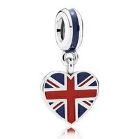 PANDORA Silver Enamel Great Britain Heart Dropper Charm 791512ENMX
