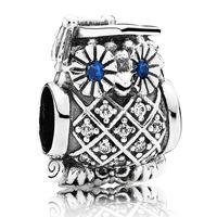 PANDORA Silver Blue Cubic Zirconia Owl Charm 791502NSB
