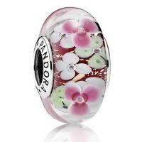 PANDORA Oriental Bloom Pink Flower Garden Sterling Silver Glass Charm 791652