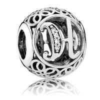 pandora silver cubic zirconia vintage h swirl charm 791852cz