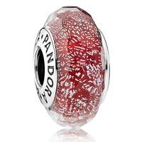 PANDORA Oriental Bloom Red Glitter Sterling Silver Glass Charm 791654