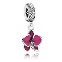 PANDORA Silver Purple Enamel Orchid Dropper Charm 791554EN69