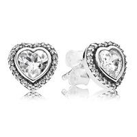 PANDORA Silver Cubic Zirconia Heart Stud Earrings 290568CZ