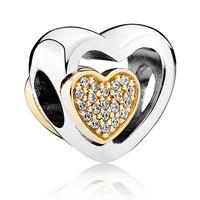 PANDORA Silver 14ct Gold Two Hearts In One Charm 791806CZ