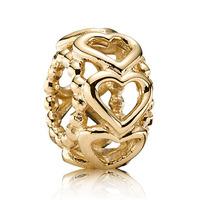 PANDORA 14ct Gold Hearts Spacer Charm Bead 750813