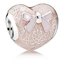 PANDORA Pink Bow and Lace Heart Charm 792044ENMX