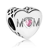 PANDORA Silver Pink Cubic Zirconia Mother Heart Charm 791881PCZ