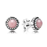 PANDORA Silver October Birthstone Pink Opal Stud Earrings 290543POP