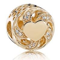 PANDORA 14ct Gold Ribbon Heart Charm 751004CZ