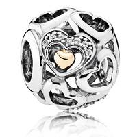 PANDORA 14ct Gold Silver Heart of Romance Charm 792108CZ