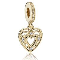 PANDORA 14ct Gold Romantic Heart Dropper Charm 751001CZ