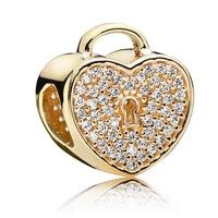 PANDORA 14ct Gold Cubic Zirconia Heart Lock Charm 750833CZ