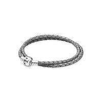 PANDORA Silver And Grey Double Leather Bracelet