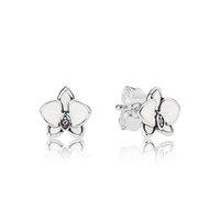 PANDORA Silver White Orchids Stud Earrings